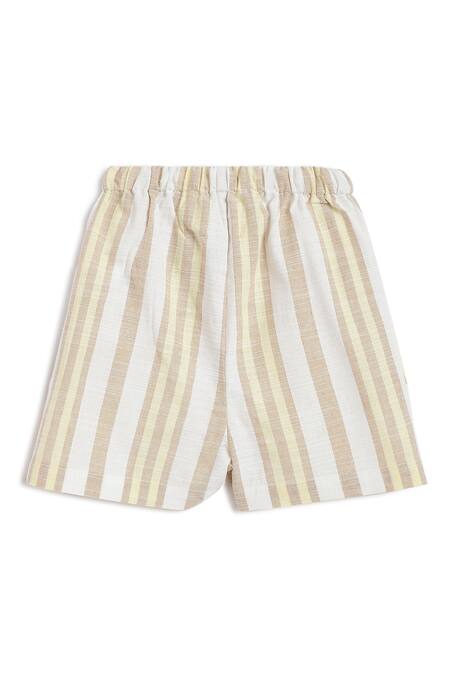 Buy_Tiber Taber_Beige Cotton Embroidery Giraffe Striped Shirt And Shorts Set 