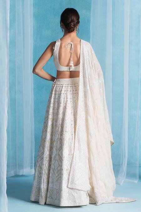 Shop Lashkaraa Off White Georgette Embroidery Scoop Neck Classic Lehenga Set at Aza Fashions Shop_Lashkaraa_Off White Georgette Embroidery Scoop Neck Classic Lehenga Set_at_Aza_Fashions