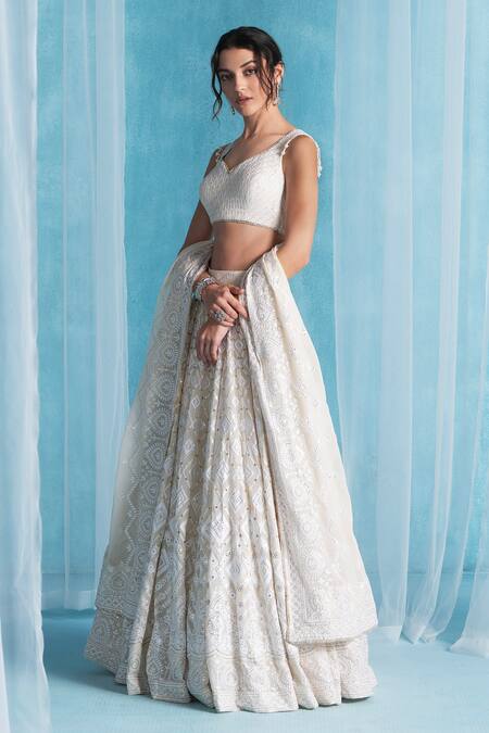 Buy Lashkaraa Off White Georgette Embroidery Scoop Neck Classic Lehenga Set Online at Aza Fashions Buy_Lashkaraa_Off White Georgette Embroidery Scoop Neck Classic Lehenga Set_Online_at_Aza_Fashions