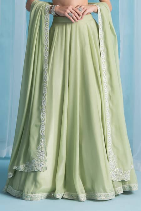 Buy Lashkaraa Green Georgette Embroidery, Lace, Sequins Round Neck Light Classic Lehenga Set Online at Aza Fashions Buy_Lashkaraa_Green Georgette Embroidery, Lace, Sequins Round Neck Light Classic Lehenga Set _Online_at_Aza_Fashions