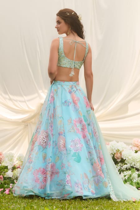 Lashkaraa Sky Blue Floral Lehenga Set 