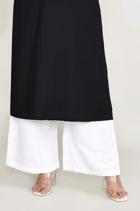 Abbaran_Black Rayon Embroidery Round Neck Long Tunic _at_Aza_Fashions