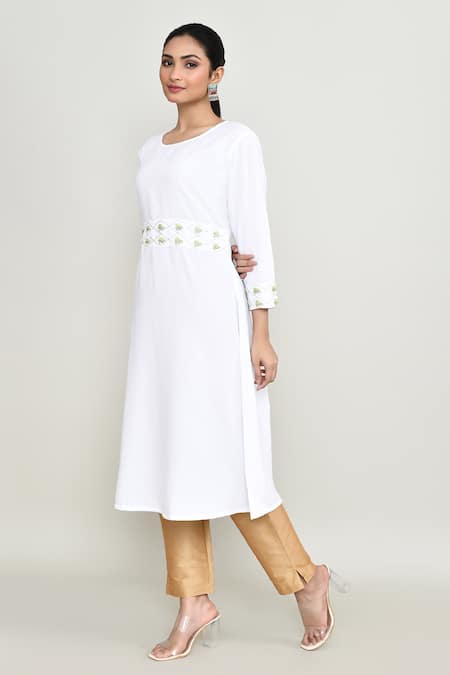 Shop_Abbaran_White Rayon Embroidery Round Neck Tunic _Online_at_Aza_Fashions