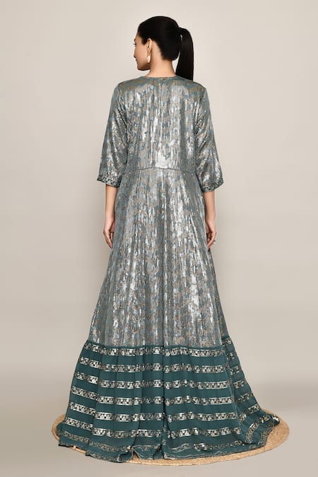 Abbaran Teal Green Embroidered Lehenga Set 