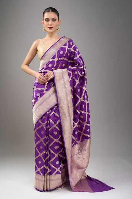 Mint N Oranges Purple Banarasi Silk Saree With Blouse 