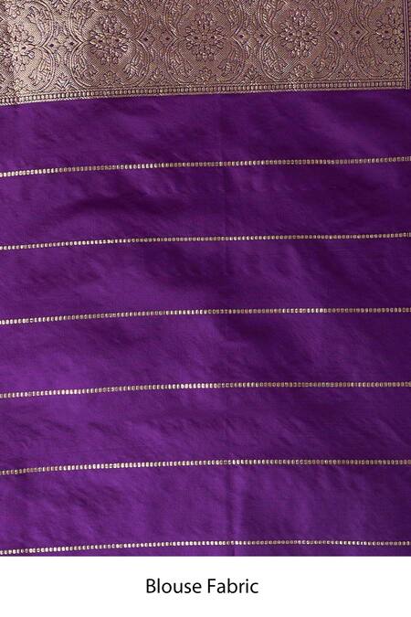 Mint N Oranges_Purple Brocade, Silk Embroidery Banarasi Saree With Blouse_at_Aza_Fashions