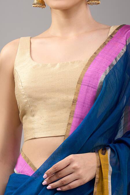 Buy Mint N Oranges Blue Chanderi Handwoven Saree Set Buy_Mint N Oranges_Blue Chanderi Handwoven Saree Set