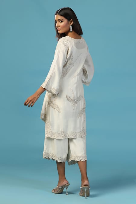 Two Sisters By Gyans Ivory Chanderi Cotton Kurta Pant Set 