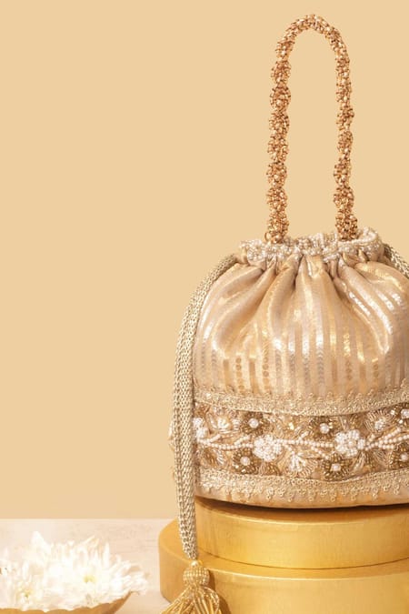 Amyra Gold Embroidery, Tassels Taj Bucket Bag Online at Aza Fashions Amyra_Gold Embroidery, Tassels Taj Bucket Bag _Online_at_Aza_Fashions