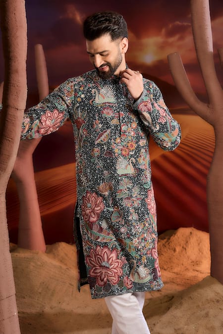 Kasbah Green Georgette Embroidery Floral Print Kurta 