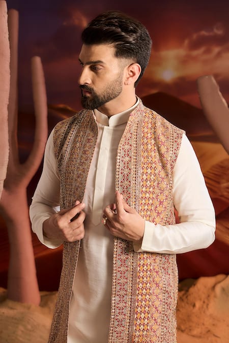 Kasbah_Multi Color Georgette Embroidery Designer Nehru Jacket _Online_at_Aza_Fashions