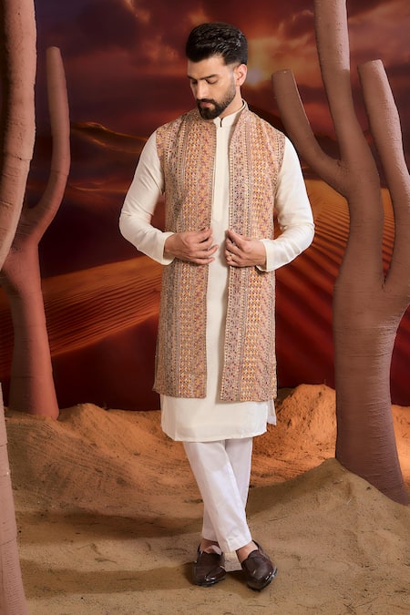 Buy_Kasbah_Multi Color Georgette Embroidery Designer Nehru Jacket _Online_at_Aza_Fashions