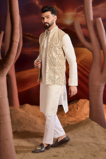 Kasbah Gold Tissue Sequins, Embroidery Designer Nehru Jacket 