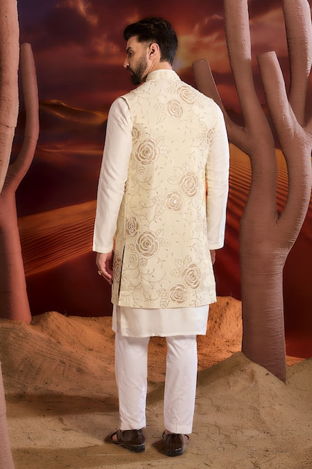 Kasbah Designer Floral Embroidered Nehru Jacket 