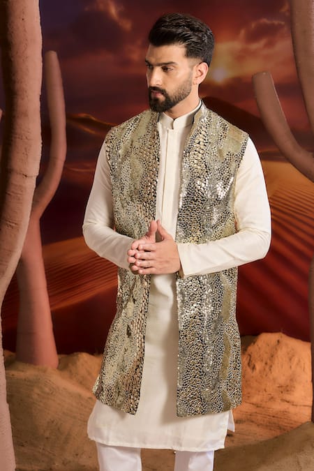 Kasbah Black Georgette Designer Nehru Jacket 
