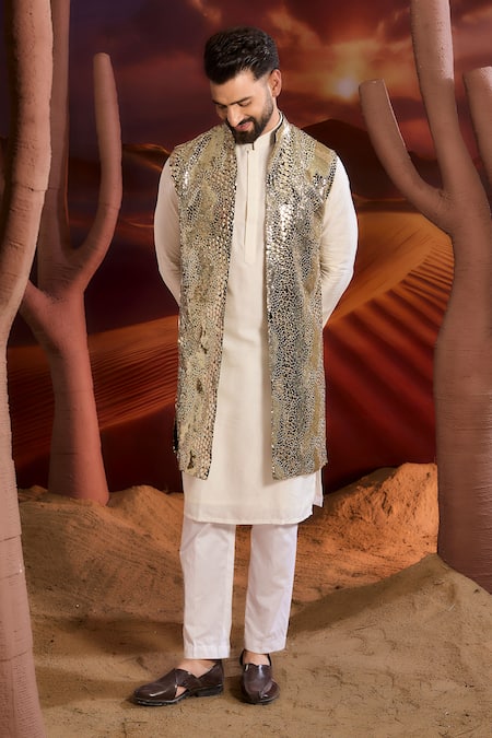 Kasbah_Black Georgette Designer Nehru Jacket _Online_at_Aza_Fashions