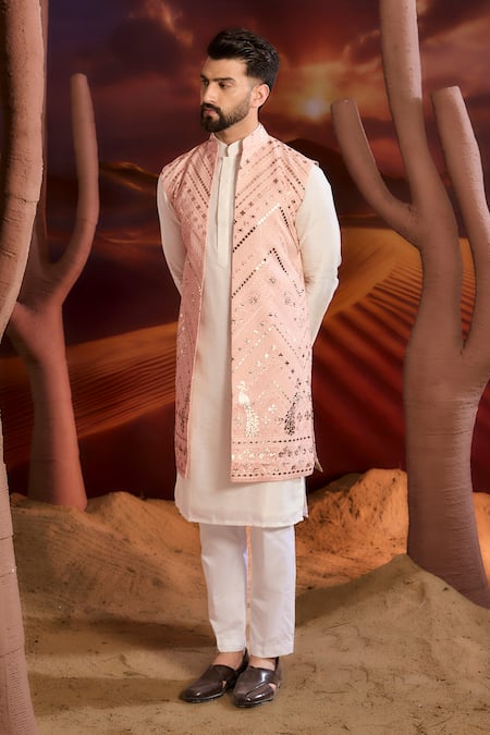 Kasbah_Pink Georgette Sequins, Embroidery Designer Nehru Jacket _Online_at_Aza_Fashions
