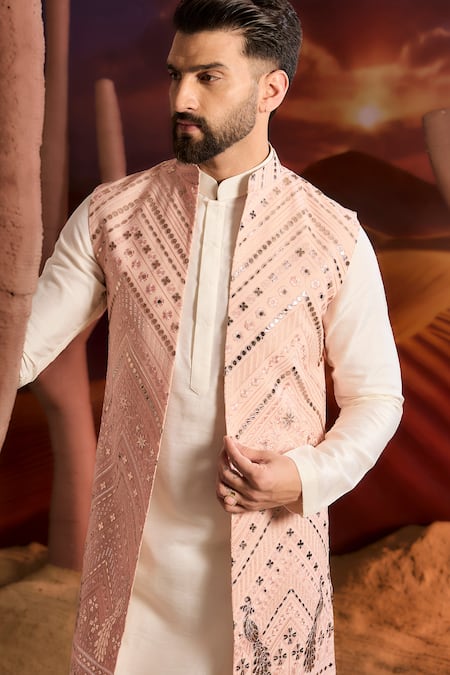 Buy_Kasbah_Pink Georgette Sequins, Embroidery Designer Nehru Jacket _Online_at_Aza_Fashions
