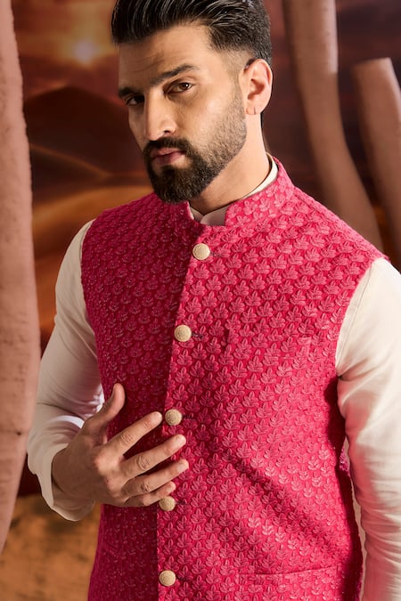 Buy_Kasbah_Pink Silk Designer Nehru Jacket _Online_at_Aza_Fashions