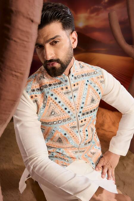 Kasbah_Multi Color Georgette Sequins, Embroidery Designer Nehru Jacket _Online_at_Aza_Fashions