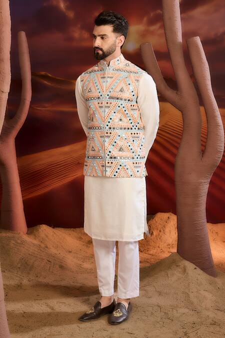 Buy_Kasbah_Multi Color Georgette Sequins, Embroidery Designer Nehru Jacket _Online_at_Aza_Fashions