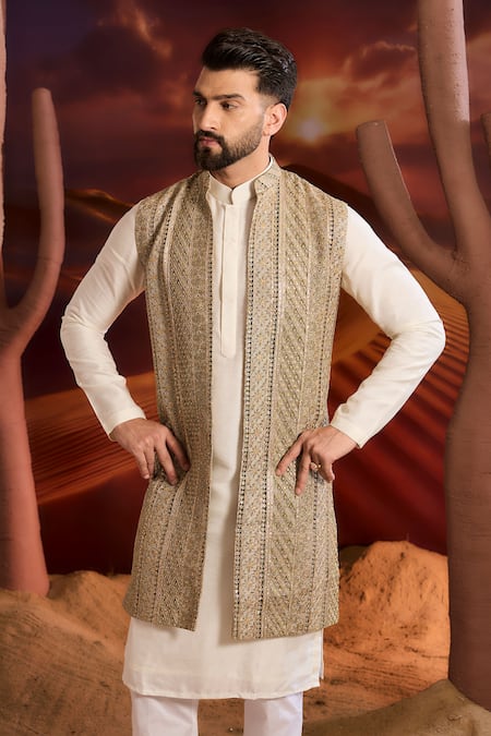 Kasbah Green Georgette Embroidery Designer Nehru Jacket 