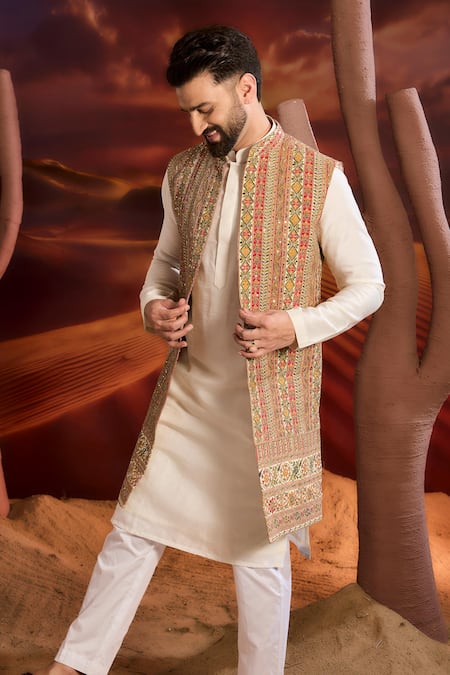 Kasbah Multi Color Georgette Embroidery Designer Nehru Jacket 
