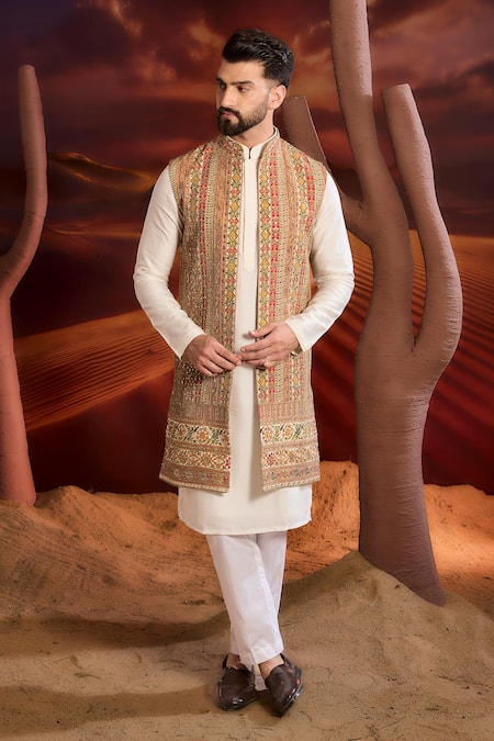 Kasbah_Multi Color Georgette Embroidery Designer Nehru Jacket _Online_at_Aza_Fashions