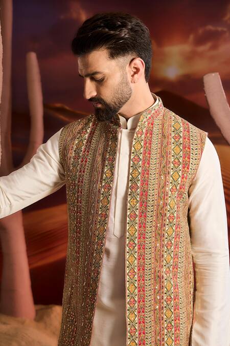 Buy_Kasbah_Multi Color Georgette Embroidery Designer Nehru Jacket _Online_at_Aza_Fashions