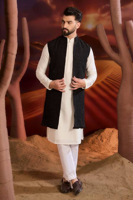 Buy Kasbah Black Silk Embroidery Designer Nehru Jacket Online at Aza Fashions Buy_Kasbah_Black Silk Embroidery Designer Nehru Jacket _Online_at_Aza_Fashions