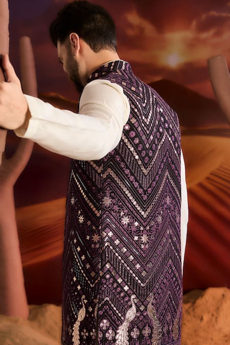 Buy_Kasbah_Purple Georgette Embroidery, Sequins Designer Nehru Jacket _Online_at_Aza_Fashions