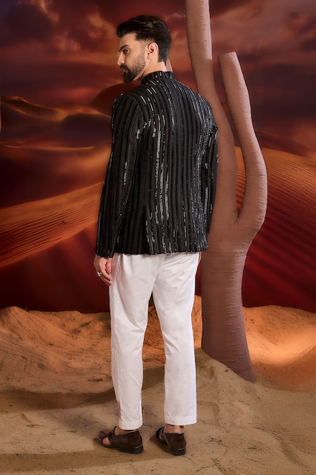 Kasbah Black Silk Designer Bandhgala 