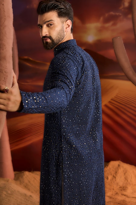 Kasbah Blue Silk Sequins, Embroidery Designer Classic Kurta Online at Aza Fashions Kasbah_Blue Silk Sequins, Embroidery Designer Classic Kurta _Online_at_Aza_Fashions