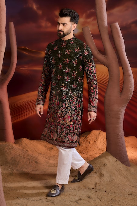 Kasbah Green Georgette Embroidery Designer Kurta Online at Aza Fashions Kasbah_Green Georgette Embroidery Designer Kurta _Online_at_Aza_Fashions