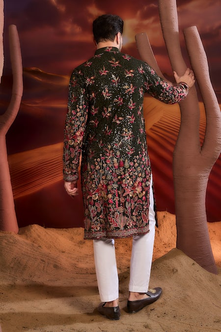 Shop Kasbah Green Georgette Embroidery Designer Kurta at Aza Fashions Shop_Kasbah_Green Georgette Embroidery Designer Kurta _at_Aza_Fashions