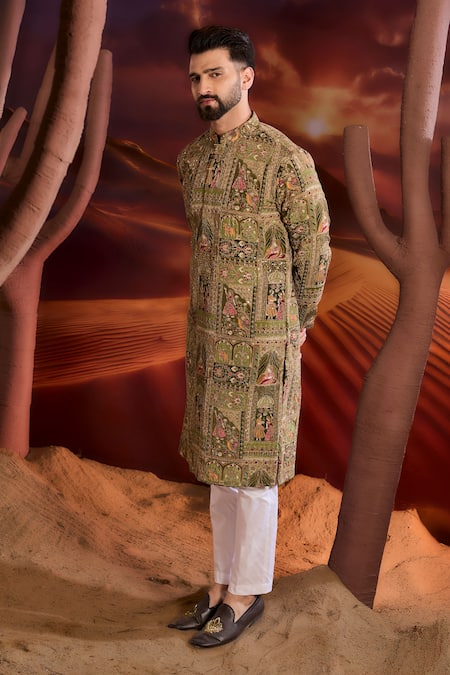 Buy_Kasbah_Green Georgette Embroidery Designer Kurta _Online_at_Aza_Fashions