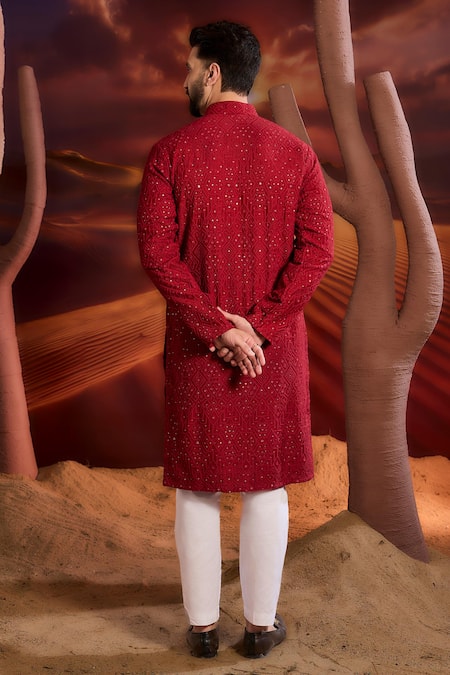 Kasbah Red Silk Designer Kurta 