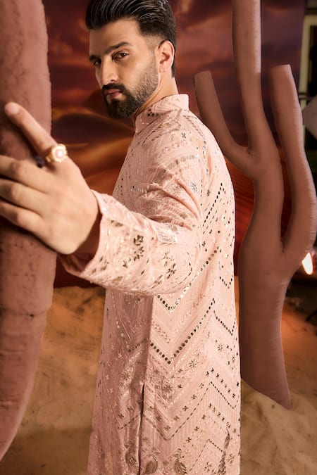 Kasbah Pink Georgette Sequins, Embroidery Designer Classic Kurta Online at Aza Fashions Kasbah_Pink Georgette Sequins, Embroidery Designer Classic Kurta _Online_at_Aza_Fashions