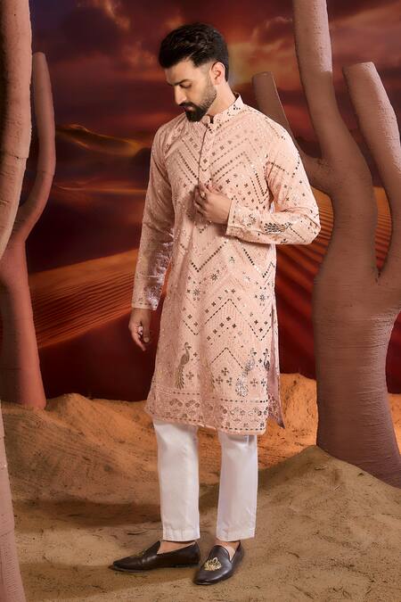 Buy Kasbah Pink Georgette Sequins, Embroidery Designer Classic Kurta Online at Aza Fashions Buy_Kasbah_Pink Georgette Sequins, Embroidery Designer Classic Kurta _Online_at_Aza_Fashions