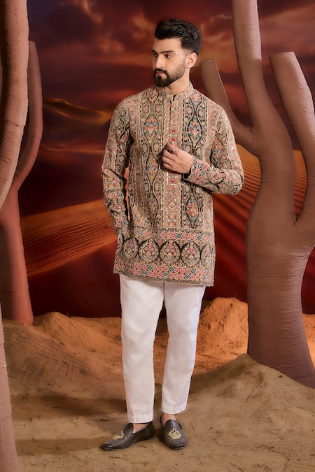 Kasbah_Multi Color Georgette Embroidery Designer Short Kurta _Online_at_Aza_Fashions