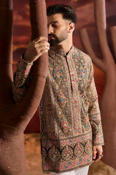 Buy_Kasbah_Multi Color Georgette Embroidery Designer Short Kurta _Online_at_Aza_Fashions