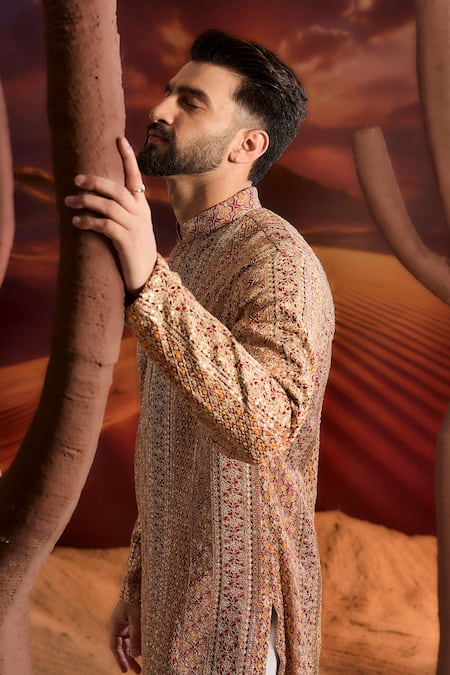 Kasbah_Red Georgette Embroidery Designer Classic Kurta _Online_at_Aza_Fashions