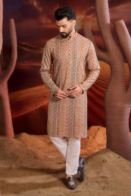 Buy_Kasbah_Red Georgette Embroidery Designer Classic Kurta _Online_at_Aza_Fashions