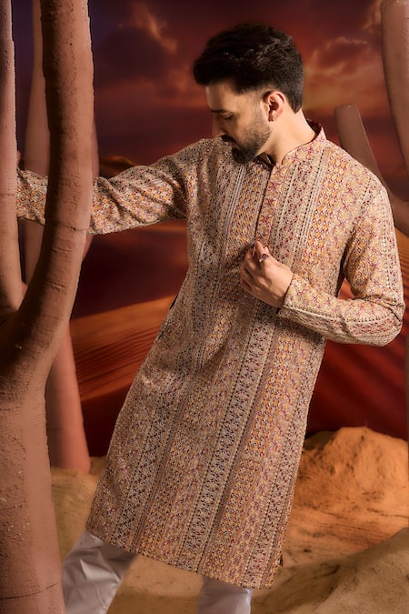 Kasbah Red Georgette Embroidery Designer Classic Kurta 