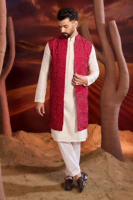 Kasbah_Pink Silk Embroidery Designer Nehru Jacket _Online_at_Aza_Fashions