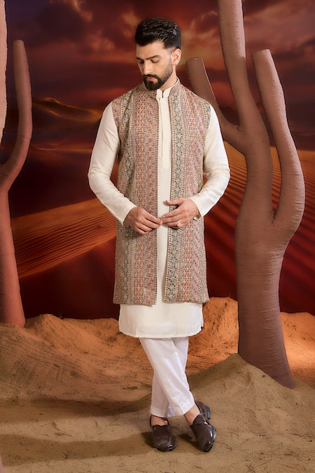 Kasbah_Multi Color Georgette Embroidery Designer Nehru Jacket _Online_at_Aza_Fashions