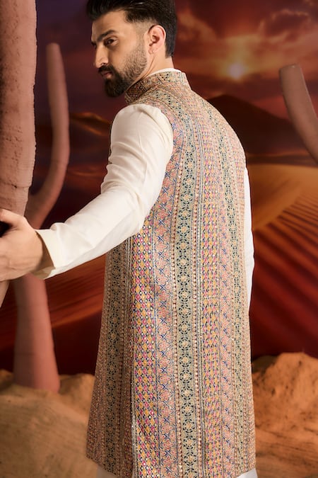 Buy_Kasbah_Multi Color Georgette Embroidery Designer Nehru Jacket _Online_at_Aza_Fashions