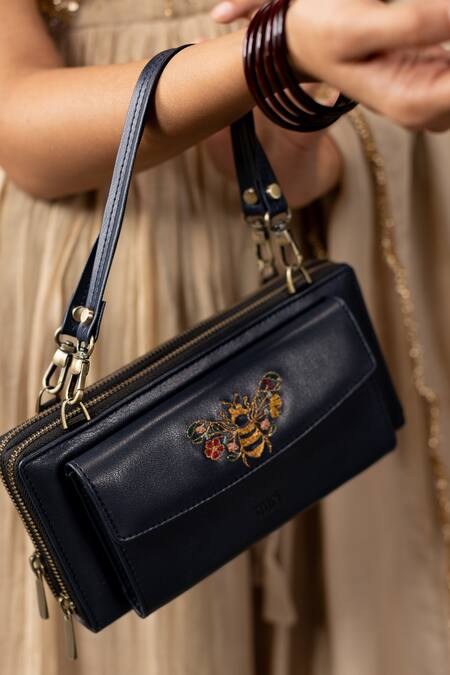 Miri Blue Embroidery Hand Wallet Wrist Sling Online at Aza Fashions Miri_Blue Embroidery Hand Wallet Wrist Sling _Online_at_Aza_Fashions