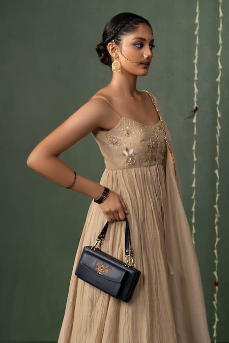 Miri Blue Embroidery Hand Wallet Wrist Sling 