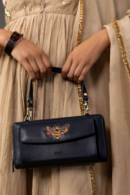 Shop Miri Blue Embroidery Hand Wallet Wrist Sling Online at Aza Fashions Shop_Miri_Blue Embroidery Hand Wallet Wrist Sling _Online_at_Aza_Fashions